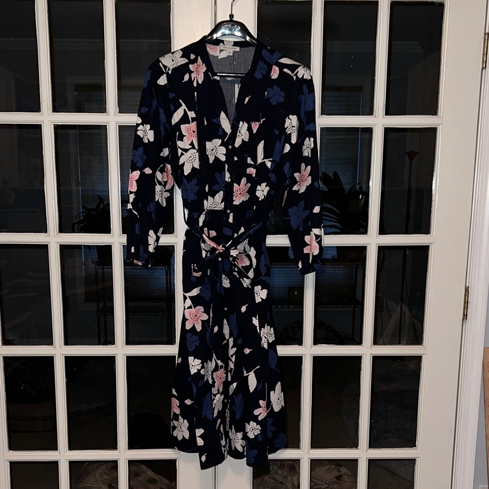 Navy Floral Long Sleeve Dress